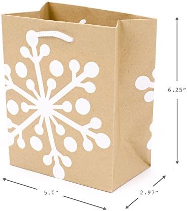 Hallmark 6" Small Holiday Gift Bag Set (Pack of 5; Red, White and Kraft) Snowflakes, Stripes, Merry (5XGB1798)