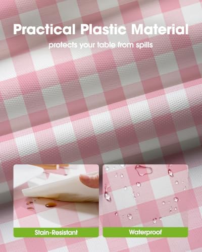 Pureegg Pink Plaid Plastic Table Cloth Disposable 10 Pack 54x108 Inch