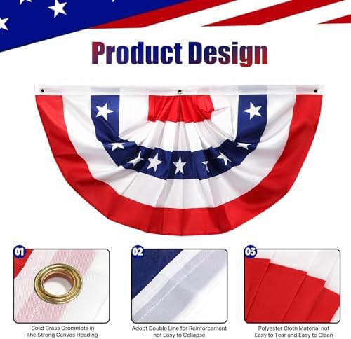 American Bunting Flags for Outside,4th of July Flags Outdoor, American Pleated Fan Flag 1.5x3 FT,Patriotic Decor Bunting Banner,Fourth of July Yard Decorations,Red White and Blue Decor for Outside (4 Pack)