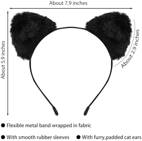 Mysense Black Cat Ears Headband and Black Lipstick Kit,Cat Costume Accessories for Women Halloween Party Cosplay Makeup