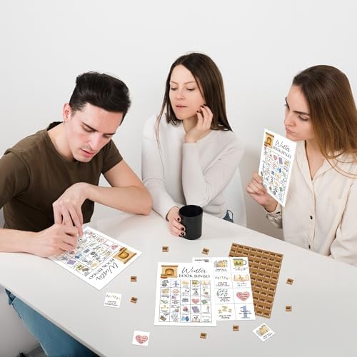 Winter Book Party Bingo Game Cards, Bookish Bingo Set for Adults Large Group, Book Club Reading Group Activities, Xmas Activities Icebreaker Games, for Family Friends, 04
