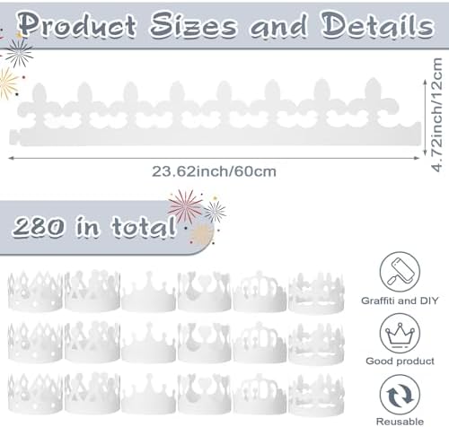 Thenshop 280 Pcs White Paper Crowns for Kids to Decorate, Classic Style