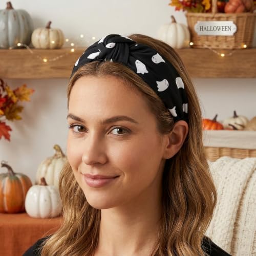 Halloween Headbands for Women Gifts Spooky Ghost Knotted Wide Headband Halloween Hair Accessories Makeup Hair Hoop