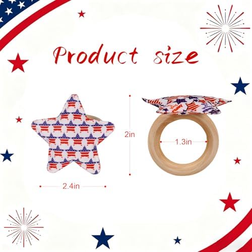 Patriotic Star Napkin Rings Set of 12, 4th of July Cloth Star Napkin Rings