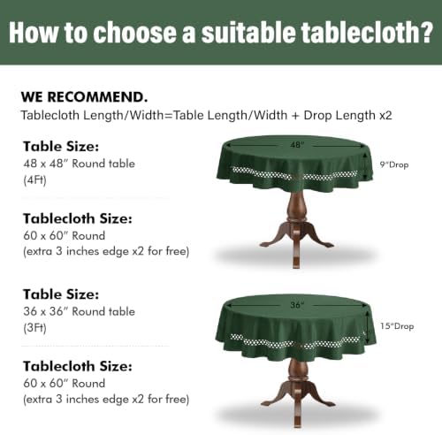 MIULEE Army Green 60 Inch Round Linen Tablecloth with Decorative Cutouts