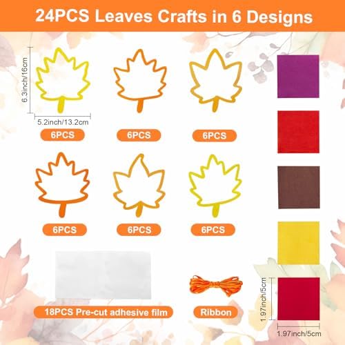 JOINCCI Fall Maple Leaves Craft Kit-36PCS Thanksgiving Crafts with Pre-Cut Stickers,Tissue Papers,Fall Crafts Supplies for Back to School Harvest Thanksgiving Religious Christian Fun Actives