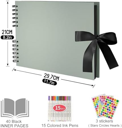 EVNEED 11.5 x 8.5 Inch Scrapbook Photo Album,Wedding Guest Book Anniversary Memory Scrapbooking,Wedding Photo Album with DIY Accessories Kit for Craft Paper DIY,80 Pages (40 Sheets),Green