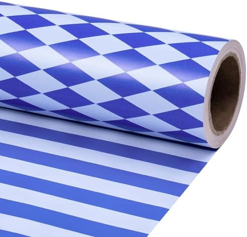 RUSPEPA Reversible Wrapping Paper Roll, Mini Roll, Blue and White Stripes and Diamond Pattern Gift Wrap for Birthday, Wedding, Baby Shower, Easter, Father's Day, Graduation, 17 Inches x 16.4 Feet