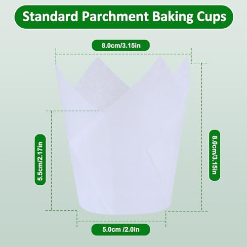 Caperci 150pcs White Tulip Cupcake Liners for Baking Parchment Muffin Cups