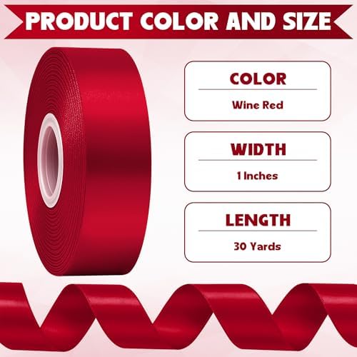 1 in 30 Yards Wine Red Satin Ribbon for Flower Bouquet Christmas Valentine