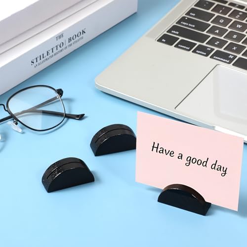 12 PCS Wooden Table Number Stands, Semicircular Wedding Place Card Holders, Reusable Wood Table Name Holders for Wedding Restaurant Banquet Birthday Party Photo Menu Clips Office Tag (Black)