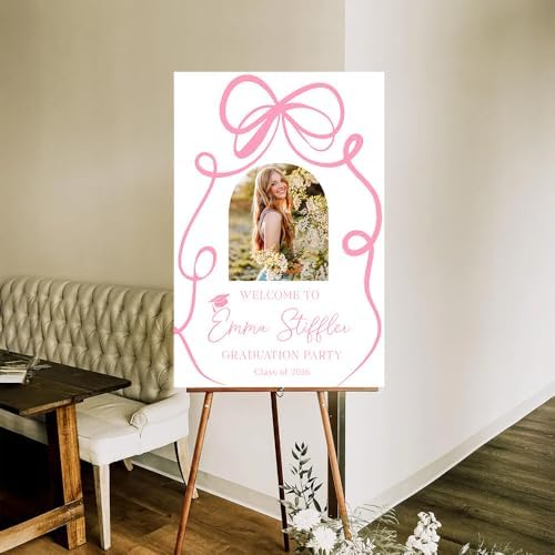 Personalized Bow Graduation Party Welcome Sign, Graduation Yard Signs Class Of 2026, Congrats 2026 Grad With Name, Senior Graduation Sign, College High School Graduation Sign, Pink Graduation Décor
