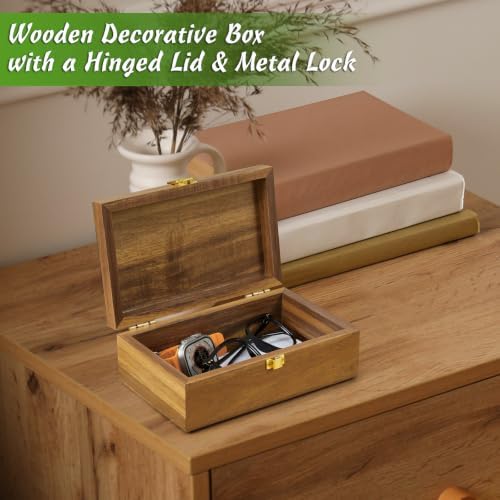 DRASTAR Small Decorative Box, Acacia Wood Box,Keepsake Box with Lid, Trinket Gift Box