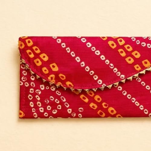 LoveNspire Brocade Fabric Money Envelopes (7.5 x 3.5 Inch) Decorative Bandhani Pattern Shagun Lifafa for Indian Wedding, Birthday | Cash Gift Holder & Home Savings Organizer Red/Pack of 20