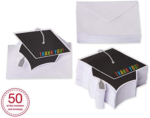 American Greetings Graduation Blank Thank You Cards with Envelopes, Graduation Cap Shape (50-Count)