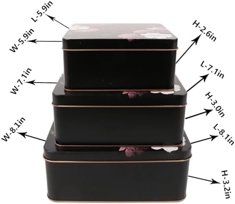 Love Decorative Storage Box Rural Tin Gift Box Tinplate Candy Cookie Jars Square Storage Containers with Lids for Chocolate Candy Tea Coffee Cosmetics Jewelry Photos Gift Case 3Pcs