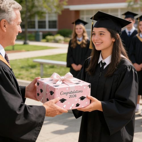 Cuitpan 2026 Graduation Wrapping Paper - 4 Jumbo Sheets,28x40 Inches, Pink Cap & White Diploma Design, Gift Wrap for Graduates, Graduation Parties, Seniors, School Events