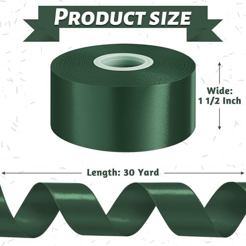 30 Yards 1 1/2 in Dark Green Ribbon for Gift Wrapping St. Patrick's Xmas