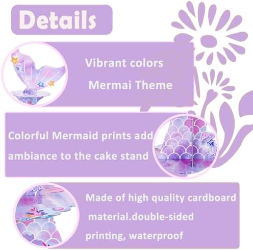 MRPAPA 2 Pack Mermaid 3 Tier Cardboard Cupcake Stand Dessert Display Holder