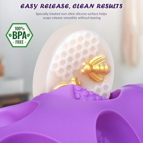 HKNMTT 2Pcs Bee Honeycomb Soap Molds 6-Cavity Square Oval Silicone Mold