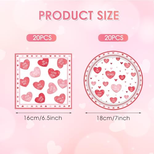 40PCS Valentine's Day Decorations,Pink Love Red Heart Valentines Plates and Napkins Party Supplies Disposable Tableware Set for Valentines Day Birthday Anniversaries Wedding,Serve 20 Guests
