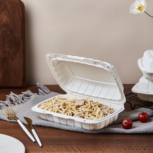 Jaluxing 9X6 1-Compartment 50-Pack Plastic Clamshell Food To Go Box Containers Carryout For Sandwich Salad Heavy Duty Disposable Hinged With Secure Snap Lid (Formerly FULING)