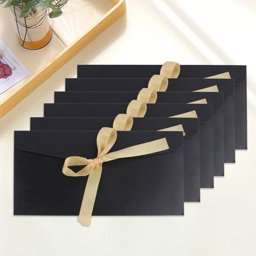 20 Pack Black Gift Money Envelopes for Cash: Fancy Envelopes with Ribbon for Wedding Birthday Festival Party Invitations Cards and letters