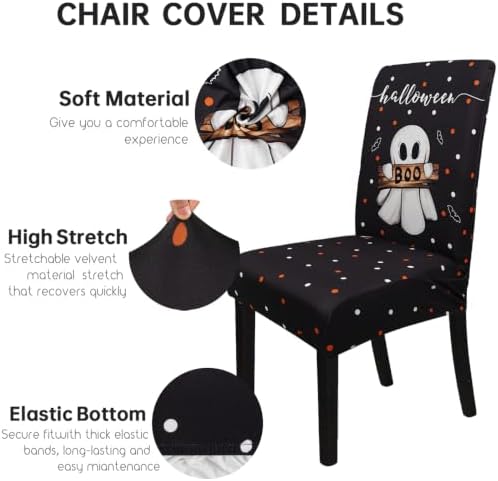 Halloween Chair Covers Set of 4 Cute Blcak Cat Ghost Parson Chair Slipcover