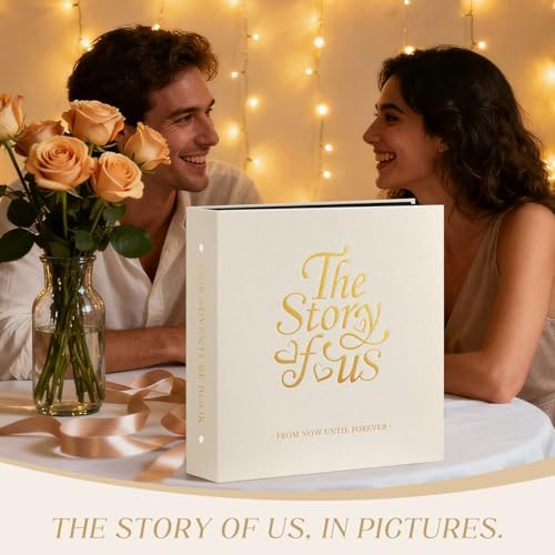 Lanpn Couple Photo Album 4x6 600 Pockets - The Story of Us, Linen Large Wedding Anniversary Picture Albums Book Horizontal Vertical Photo for Newlywed Engagement Love Stories Valentine's Day (Beige)