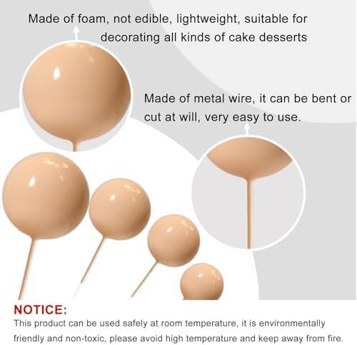 ASTARON 20 Pcs Cream Brown Balls Cake Topper Decorations for Birthday Cake