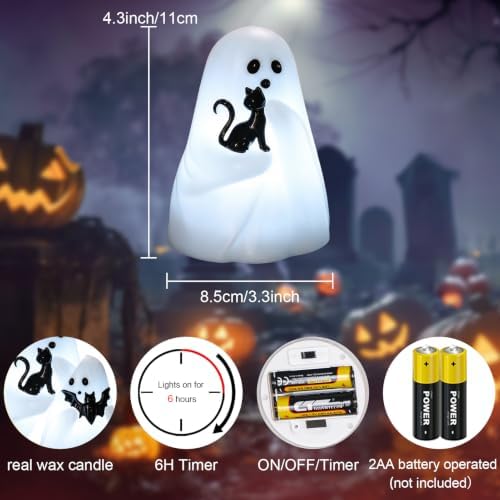 GenSwin Bat & Cat Ghost Halloween Ghost Flameless Candles with Timer