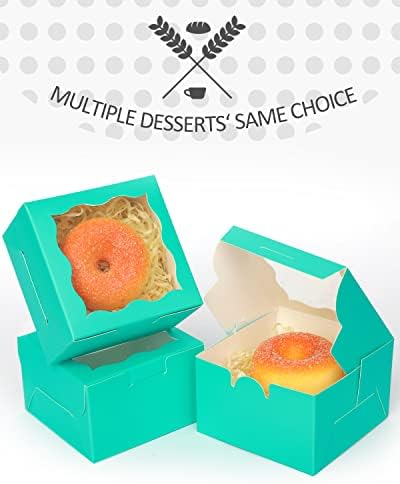 qiqee Blue Green Bakery Boxes with Window 55pcs 4x4x2.5 Mini Cookie Boxes Macaron boxes Small Donut Pastry Boxes for Party