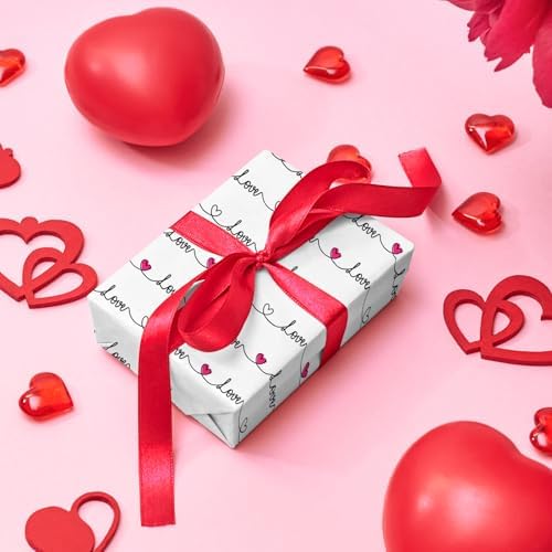 WRAPAHOLIC Valentines Day Wrapping Paper Roll - Mini Roll - 17 Inch x 16.5 Feet - Love Heart Wrapping Paper Perfect for Valentine's Day, Wedding, Anniversary, Birthday, Baby Shower