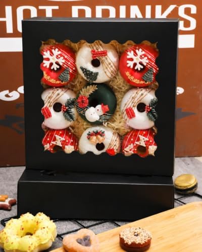 qiqee 10"x 10"x 2.5" Black Pie Boxes with Window 120Packs Cookie Donut Bakery Box (Auto-pop Up)