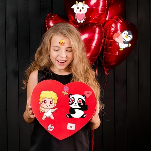 48 Sheets Valentine Stickers Crafts for Kids, Make a Face Sticker for Valentine's Day Activities Toddlers Kids Classroom Goodie Bag, DIY Valentine's Animal Stickers for Party Favors Decorations