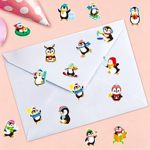 500PCS Penguin Stickers 16 Styles Little Penguin Sticker Rolls 1in Adorable Stickers Party Favors Waterproof Vinyl Sticker for Birthday Party Favors Envelopes Scrapbook Decorations