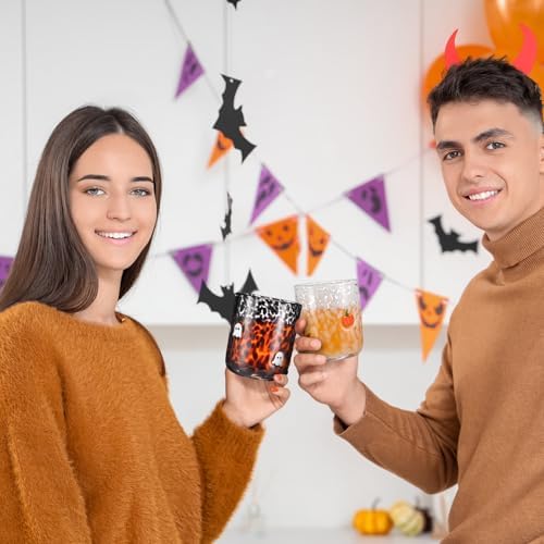 Skylety 4 Pcs Halloween Icon Glass Cups - Pumpkin, Ghost, Bat, Cat