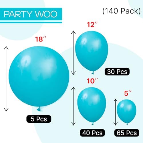 PartyWoo Dark Teal Balloons 140pcs Turquoise Aqua Blue Teal Different Sizes