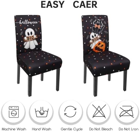 Halloween Chair Covers Set of 4 Cute Blcak Cat Ghost Parson Chair Slipcover