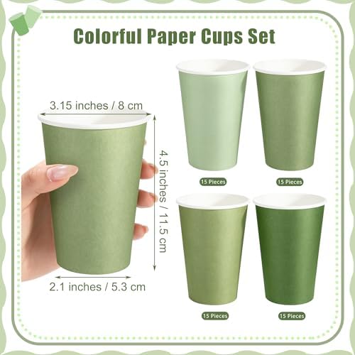 Kochorie 60 Pack 12 Ounce Disposable Gradient Green Paper Cups, Green Party Cups, Drinking Cups for Holiday Party Supplies DIY Crafts, 4 Colors