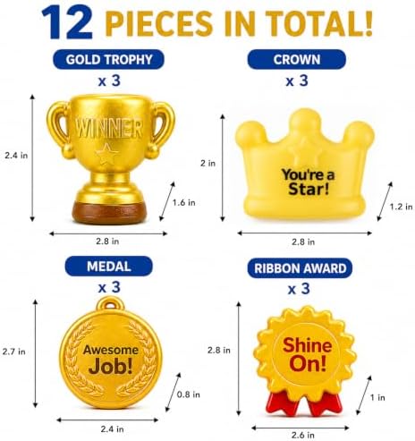 12 Pack Squishy Toys Bulk, Slow Rising Trophy Medal Crown Ribbon Squeeze Toys,Prize Box Toys, Classroom Prizes, Teacher Rewards, Party Favors, Goodie Bag Stuffers