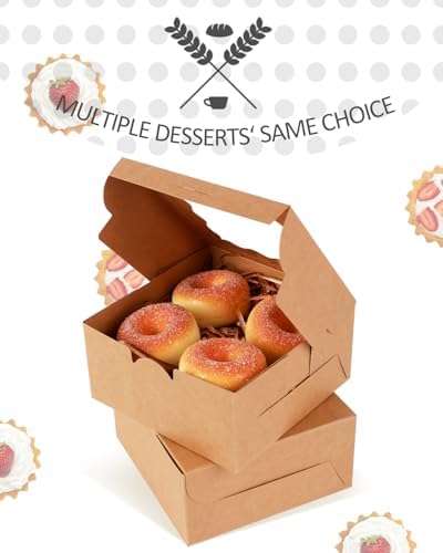 qiqee Kraft Cookie Boxes with Window 60packs 6x6x3 Brown Bakery Box Kraft Paper Boxes for Cookie, Pastry, Cupcake, Pie, Donut