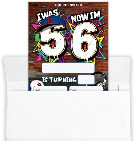 4x6 I Was 5 Now I'm 6" Urban 6th Birthday Invitation Set (20 Cards + 20 Envelopes) – Street Style Sports Themed Party Invites.(168)