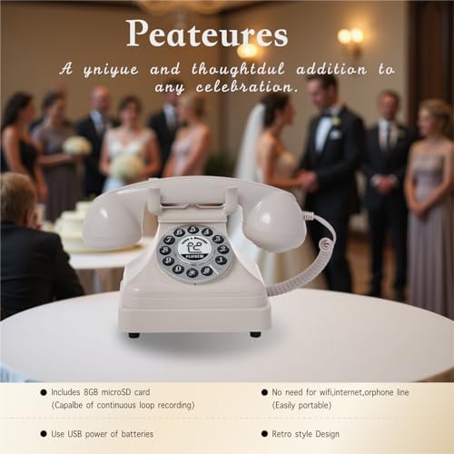 Audio Guest Book Wedding Phone,Audio Guestbook Phone Vintage Style Audio Message Voicemail for Graduation Retirement Party Birthdays Baby Shower Special Occasions (Beige)