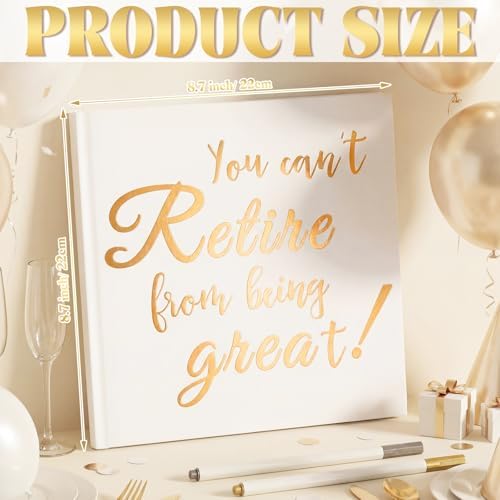 Retirement Guest Book with 2 Markers 8.7'' Square, White, Cute