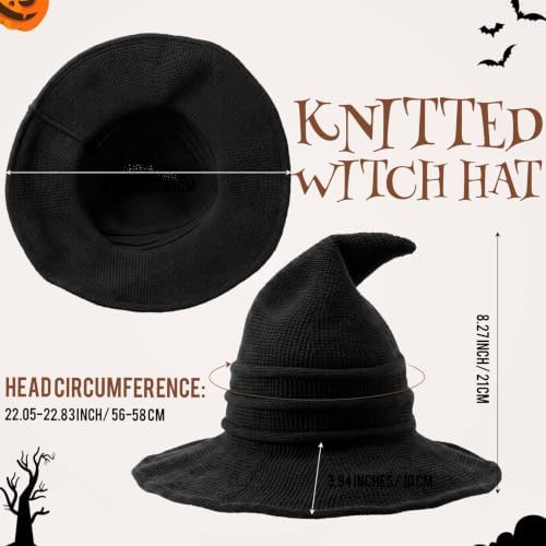Boyiee Knitted Witch Hat Foldable Wide Brim Cap Pointed Felt Hat for Women Halloween Cosplay Costume Masquerade Accessory