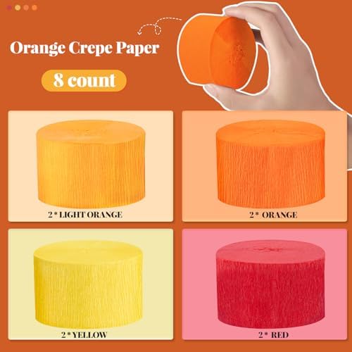 Orange Streamers Party Decorations, 8 Rolls Red Orange Yellow Crepe Paper Streamers for Fall Thanksgiving Party Decorations, Birthday & Home Backdrop Decorations