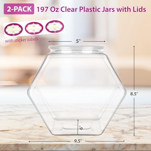 197oz Cookie Jars for Kitchen Counter - Cookie Jar with Lid - Dry Food Storage Containers Plastic Candy Jars with Airtight Lids for Candy Buffet - Dog Food Storage Container - Coffee Pod Holder 2 Pack