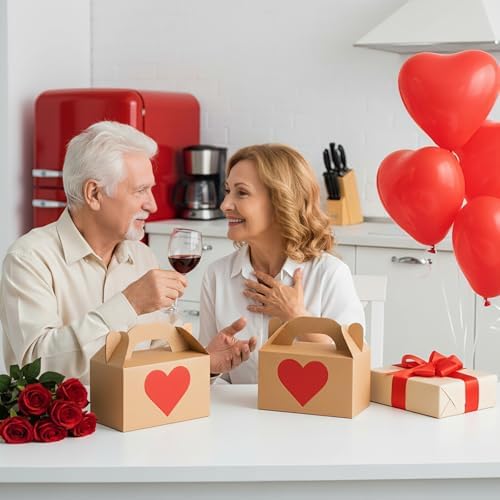 Colarr 100 Pcs Valentine's Gift Boxes with Handle 5.9 x 3.5 x 3.5 Inch