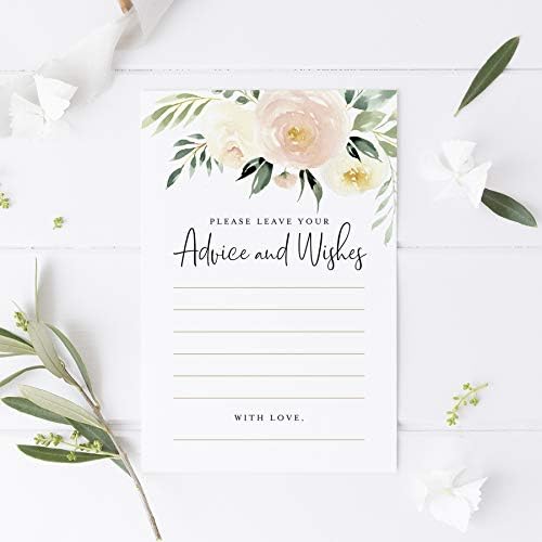 Bliss Collections Advice and Wishes Cards, Blush Floral, Perfect for: Bridal Showers, Wedding, Baby Shower, Graduation Party, Retirement, Words of Wisdom for Bride and Groom, 4"x6" Cards (50 Cards)